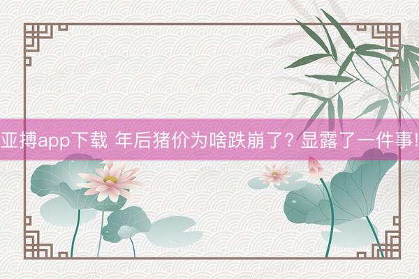 亚搏app下载 年后猪价为啥跌崩了? 显露了一件事!